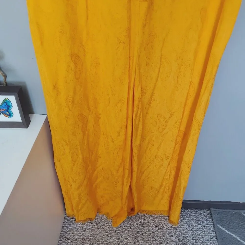 Zara Jumpsuit Womens Size Large Orange Yellow Jacquard Full Length Frayed Hem - Picture 6 of 11